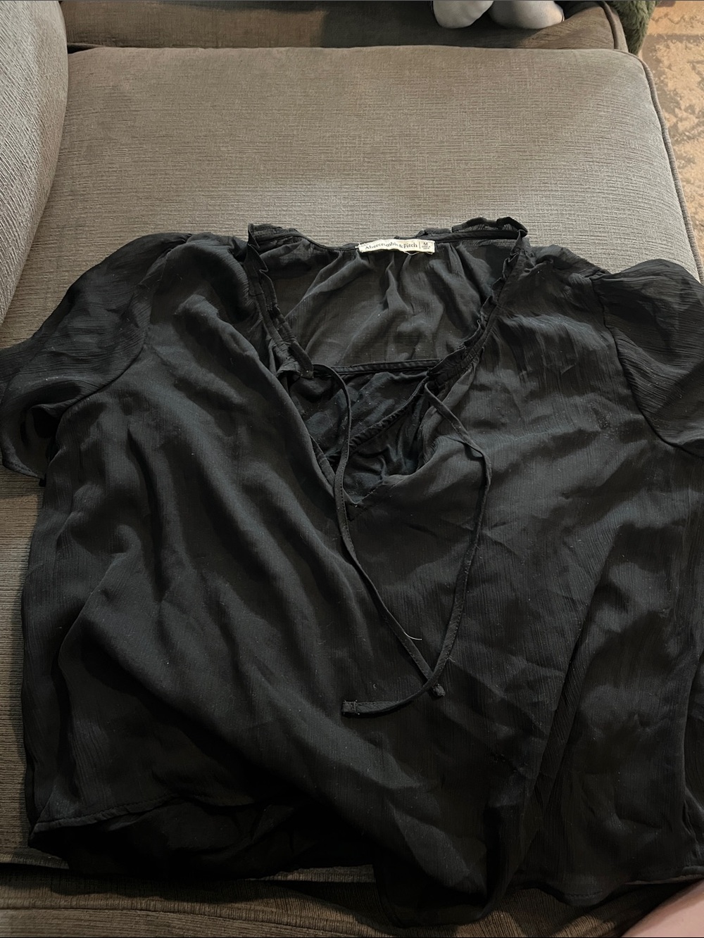 Black Lightweight Women's Tie-Neck Blouse